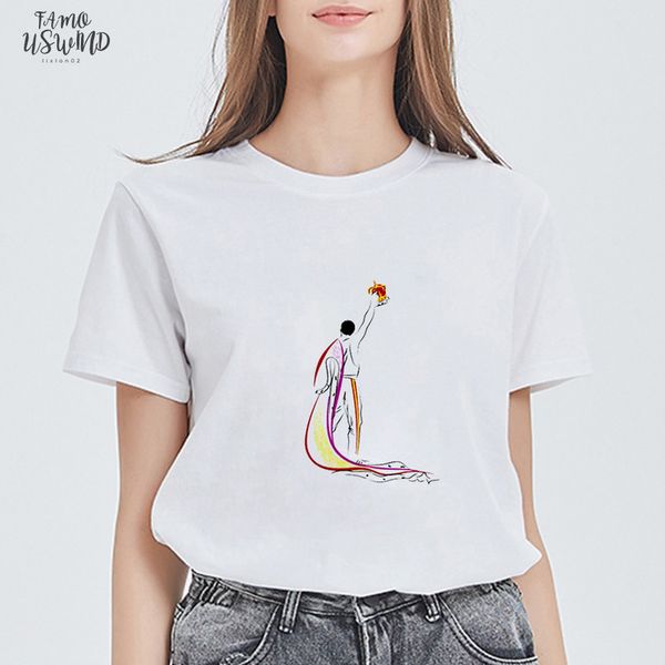 

freddie mercury the queen band t shirt women living on my own hipster t shirt vintage female casual cap sleeve harajuku, White