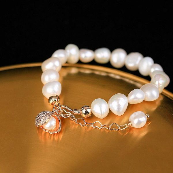 

2020 new wholesale 100% freshwater pearl bracelet for women gift adjustable white pearl handmade beads bangles fine, Golden;silver