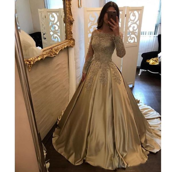

2019 custom lace prom dress with see-through long sleeve a-line quinceanera evening dress floor length satin party dress, Black