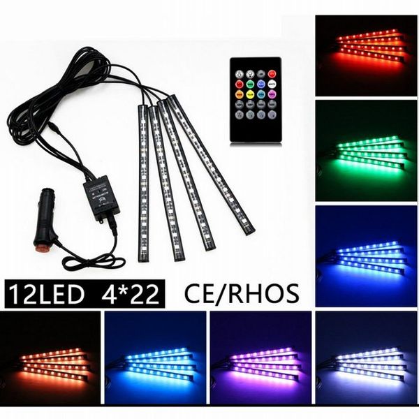 

22cm multicolor music+remote control flexible car led strip lights interior decorative atmosphere neon lamp led wireless remote light