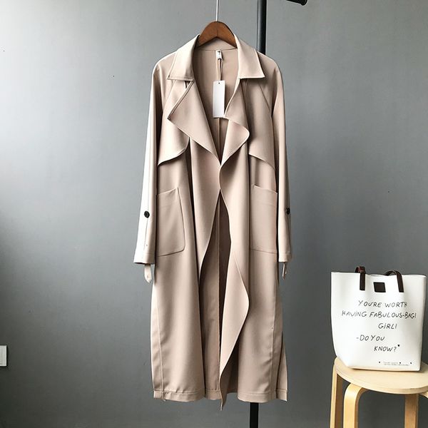 

trench coats fashion for women loose casual designer women trench coat full sleeve european windbreaker long open stitch autum streetwear, Tan;black