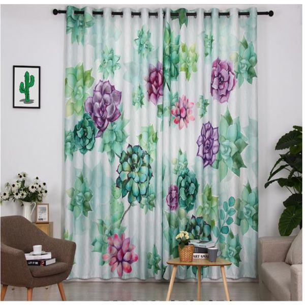 

3d curtain custom living room bedroom simple modern small fresh green plant thickening blackout curtains