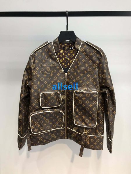 

High end women girl leather bomber jacket all over monogram letter pattern triped zip long leeve coat fa hion de ign luxury outerwear top