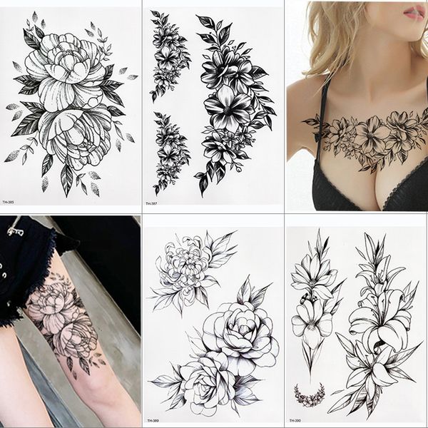 Acheter Autocollant De Tatouage Temporaire Imperméable Lotus Rose Motif Transfert De Leau Sous La Poitrine épaule Fleur Body Art Faux Tatouage De