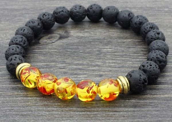 

8mm bk354 elastic adjusted black volcanic lava bracelet stone bead essential oils diffuser agate turquoise yellow tigerey