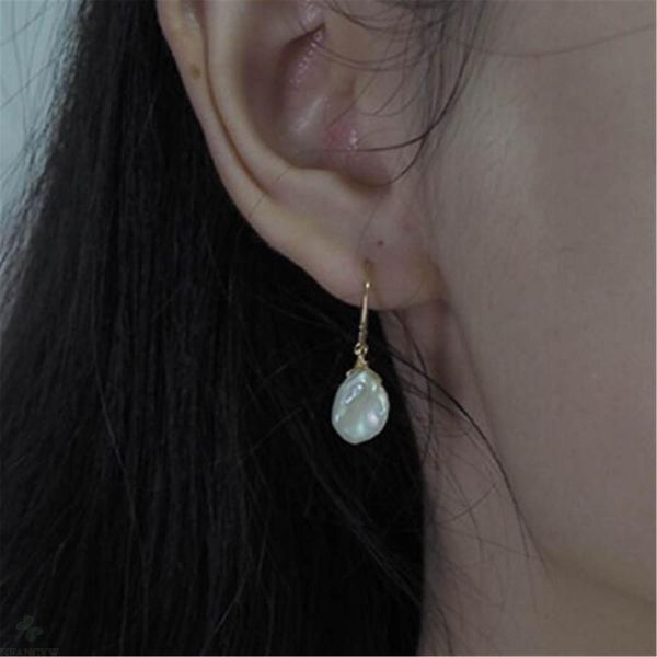 

white flat baroque pearl earring hook luxury cultured irregular mesmerizing jewelry earbob natural classic, Silver