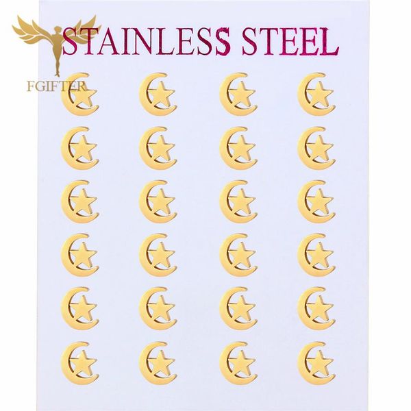 

wholesale moon and star earrings set for men women girls stainless steel gold stud earrings, Golden;silver
