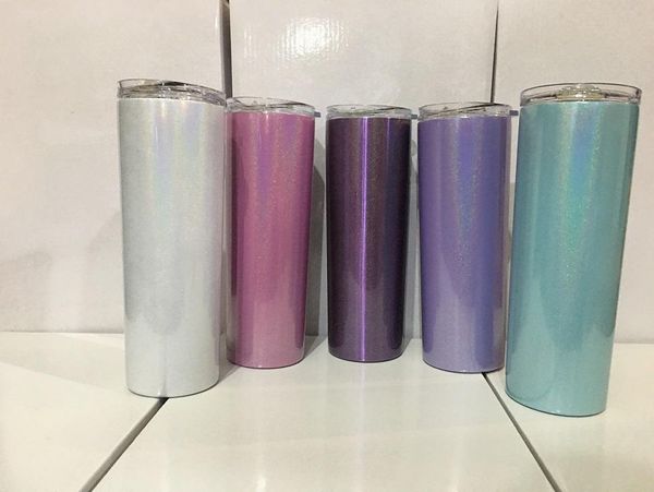 

new20oz sparkling skinny tumbler stainless steel vacuum insulated straight cup beer coffee mug glasses with lids and straws