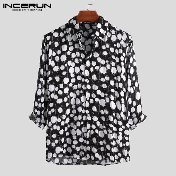 

incerun fashion men shirt polka dot cotton chic high street 3/4 sleeve blouse breathable vacation mens casual shirts 2019 s-5xl, White;black