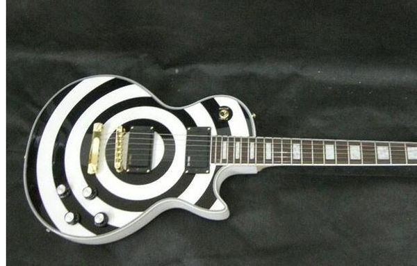 

gifts zakk wylde electric guitar, white and black, golden hardware