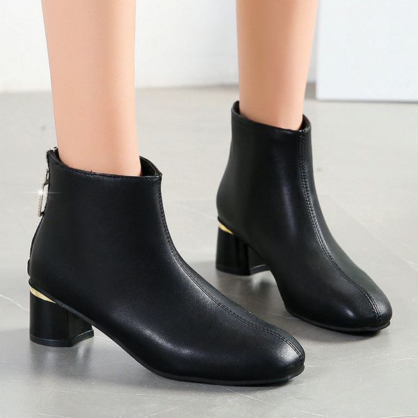 

plus size 35-53 nice new ankle rain boots women autumn ins popular black zipper shoes woman high heel female casual wild boot