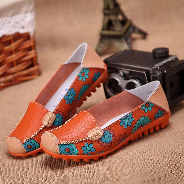 

women flat shoes 2019 new fashion ballet summer flower print women shoes genuine leathe loafers ladies flats shoes woman, Black
