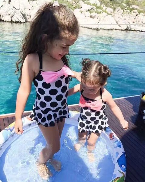 

kid baby girl swimwear bow dots swimsuit one piece bikini costume swimsuit swimwear girls beachwear bathing, White