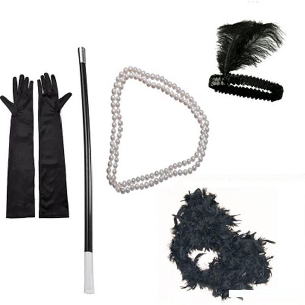 

ladies 1920s flapper girl fancy dress accessories 5 pcs sets charleston gangster, Blue;gray