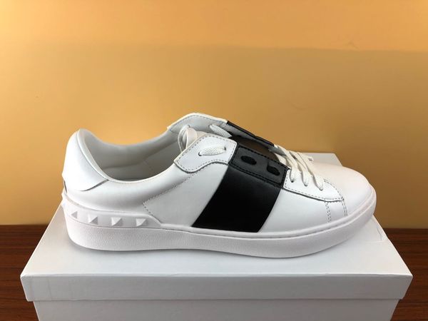 

fashion mens women designer shoes white lace up genuine leather open luxury casual shoes flat sport designer sneaker with box for sale c13, Black