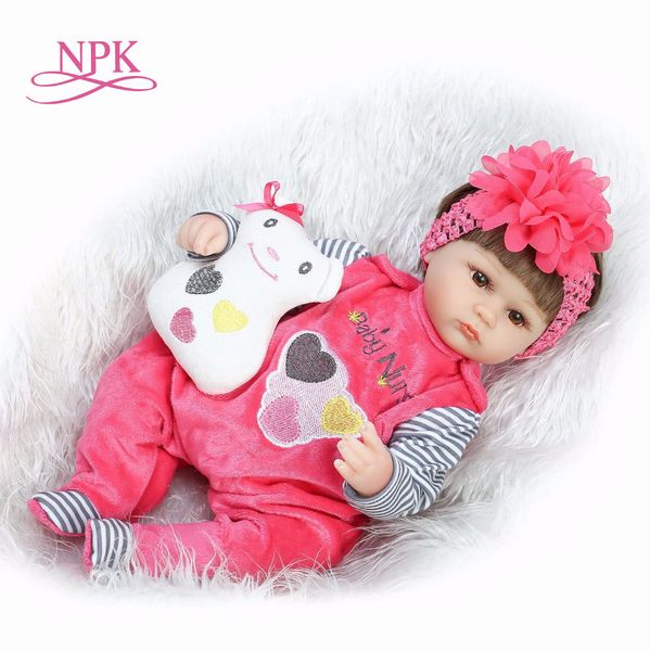 

npk drinks reborn doll 43cm soft silicone reborn toddler baby dolls with silicone body miss christmas gifts doll t200209