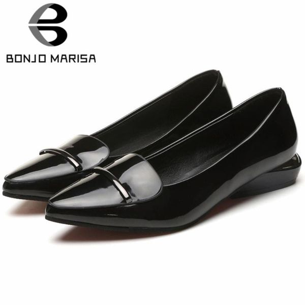 

bonjomarisa female spring autumn pumps pointed toe metal shallow slip on pumps women low heel red shoes woman, Black