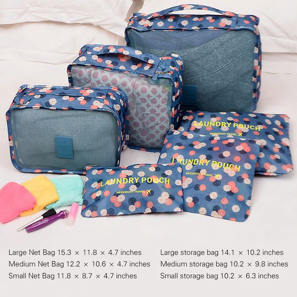

6 pcs travel storage bag set for clothes tidy organizer suitcase pouch home closet divider container organiser packing cube bag