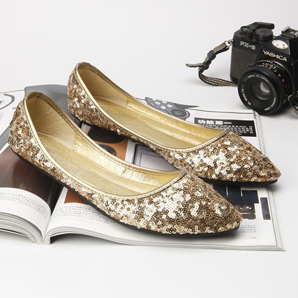 

sequin glitter ballet flat shoes women blue colorful pointed toe slip on sequined ladies wedding spring autumn flats lazy shoes, Black