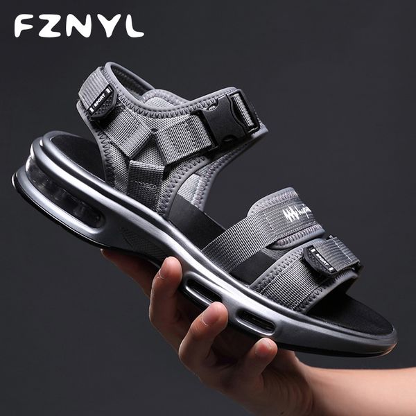 

fznyl air-cushion damping sandals men 2019 fashion summer beach sandals comfortable breathable mesh outdoor travel causal shoes, Black