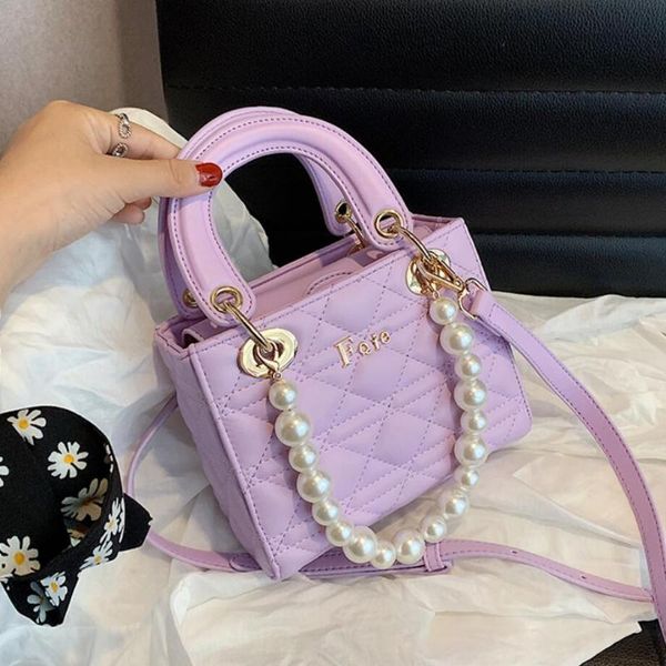 

elegant female plaid pearl tote bag2020 fashion new high-quality leather women's designer handbag travel shoulder messenger bag
