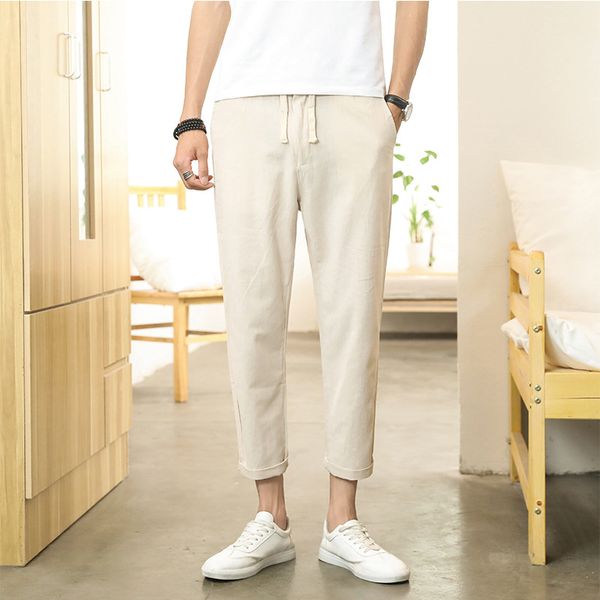 

2020 men's nine casual pants autumn lace thin slim feet cotton pants, Black