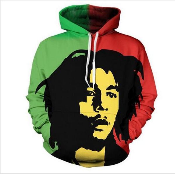 

new fashion men/women couples reggae star bob marley funny 3d sweatshirts hoodies autumn winter casual print hooded pullovers hp046, Black