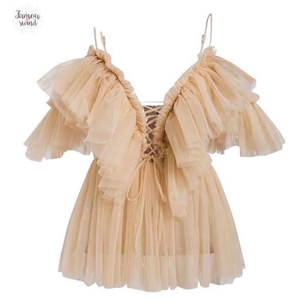 

урожай sexy boho сетка блузка рубашка повседневные твердые сборки рукав элегантные вершины лето женщина узелок дама blusas 2019, White