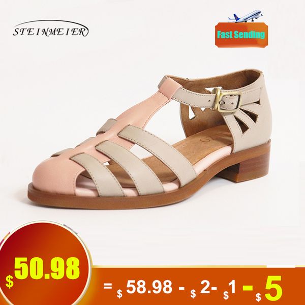 

sandals women 2021 summer yinzo ladies flat genuine leather wedges vintage platform double buckle red shoes for woman, Black
