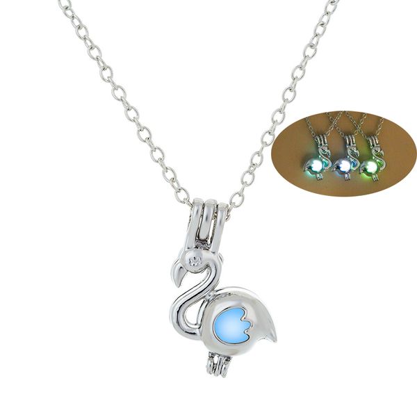 

New Cute Luminous swan necklaces Glow in the Dark animal cage Lockets Pendant Silver chains For women Fashion Jewelry Gift