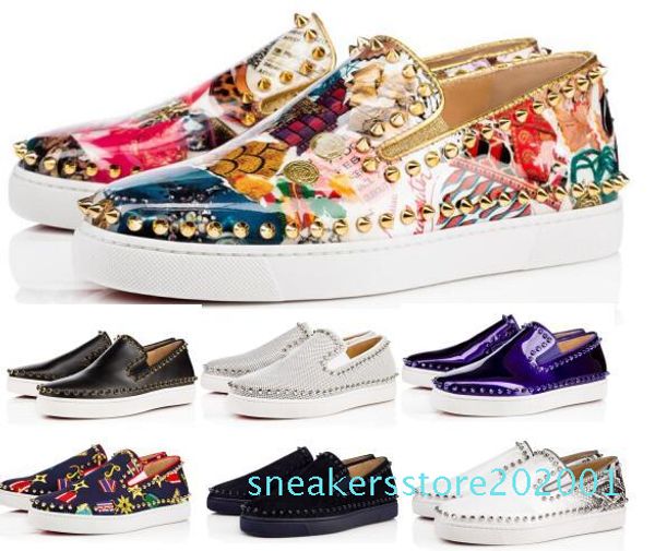 

последние дизайнерская красная подошва тапок вскользь ботинки женщин людей черных циклоны шипы квартира мокасины pik лодка из натуральной ко, Black