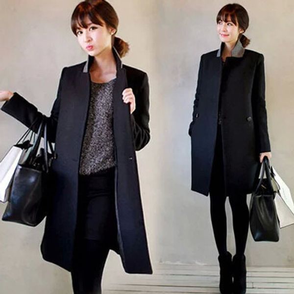 

new casacos femininos women coat women's slim double-breasted woolen coat autumn winter wool slim winter women, Black