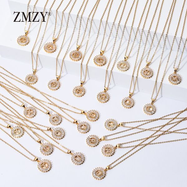 

zmzy 26pcs/lots wholesale lots bulk mixed a-z letter necklace stainless steel chain necklace cz crystal gold color pendant, Silver