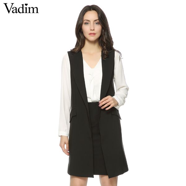 

women long vest coat europen style waistcoat sleeveless jacket outwear casual roupa female 4 colors zc046, Black;white