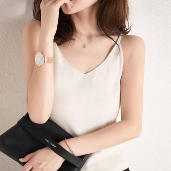 

tank women women's v-neck camisole cashmere vests tank can be worn in all seasons camis casual breathable, White