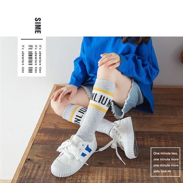 

children's straight stockings striped letters stockings new trend high tube men and women letters striped stockings, Blue