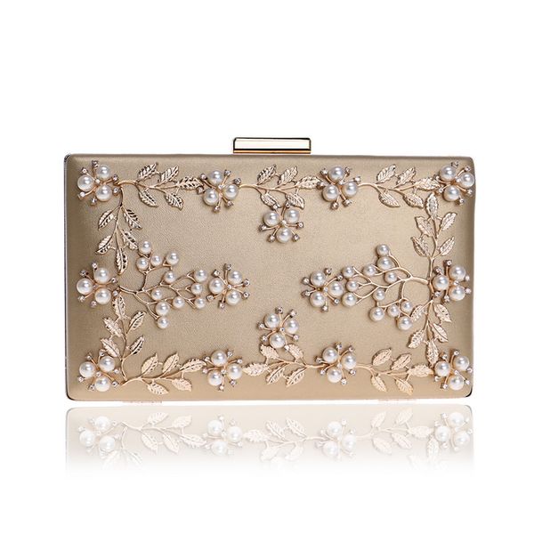 

yingmi factory pu women fashion clutch bag beaded leaf metal gold lady evening bag chain shoulder handbags party wedding bridal bags