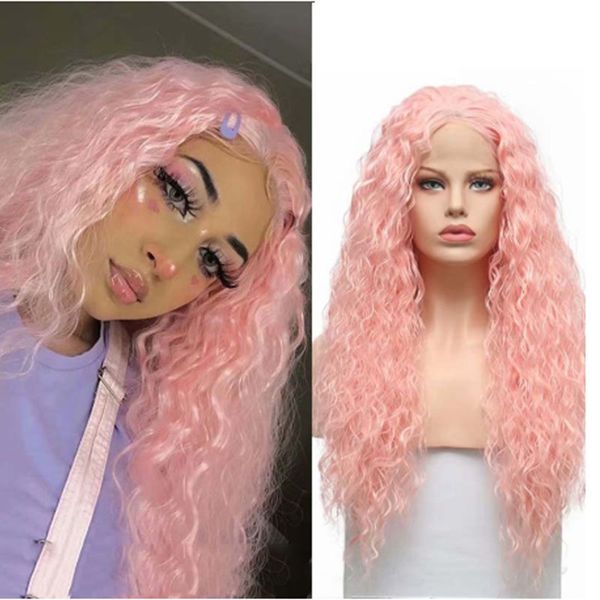 

rongduoyi pink loose deep hair natural hairline wig cosplay synthetic lace front wigs for women glueless lace wig fiberÂ hair, Black