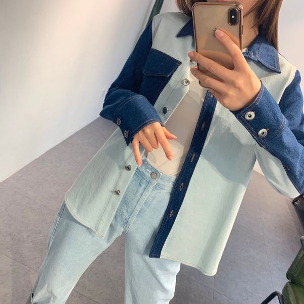 

2019 spring new women casual patchwork denim shirt ddxgz3, White