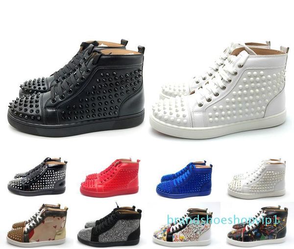 

2019 luxury designer red bottom studded spikes men women casual shoes fashion insider sneakers black red white leather high boots rt7