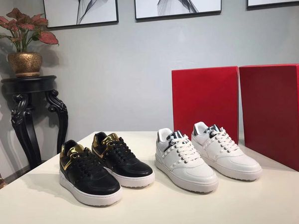 

nice style women flats shoes lace up genuine leather fashion sequins sneakers + box ing, Black