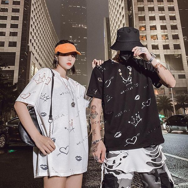 

new summer leisure cotton trend loose white in 2020 t-shirt large size streetwear hip hop direct selling t200428, White;black