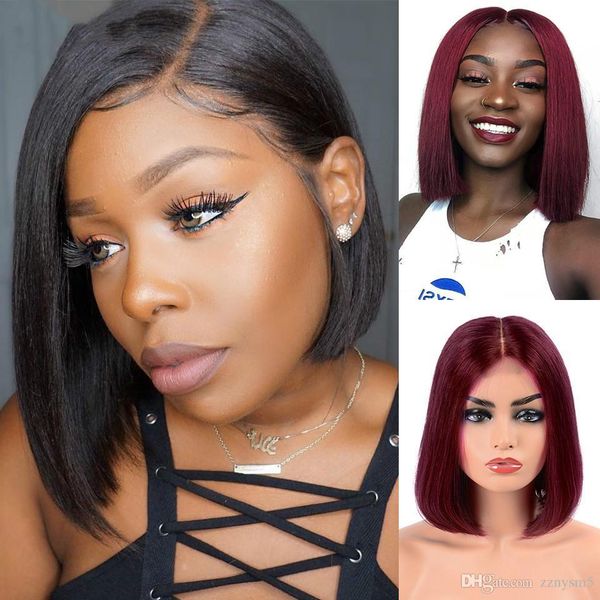 

короткие кружева перед парики человеческих волос бразильские прямые парики боб предварительно сорвал волос натуральные парики для чернокожих, Black