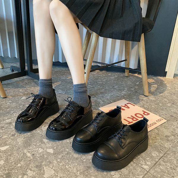 

korean shoes casual female sneakers autumn shose women all-match british style round toe oxfords women's 2019 fall cross dress, Black