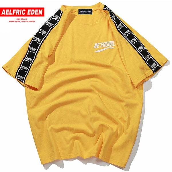 

aelfric eden ribbon sleeve printed short sleeve t-shirt hip hop casual t shirts 2018 summer fashion cotton tees streetwear fk04, White;black