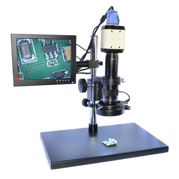 2.0MP VGA HD Digital industrial Microscope Camera USB AV TV Saída de Vídeo + 180X C-mount Lens + 144 LED Light + Suporte Suporte