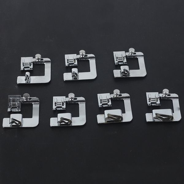 

7 different size domestic sewing machine foot presser rolled hem feet selvage crimping presser sewing machine accessories, Black