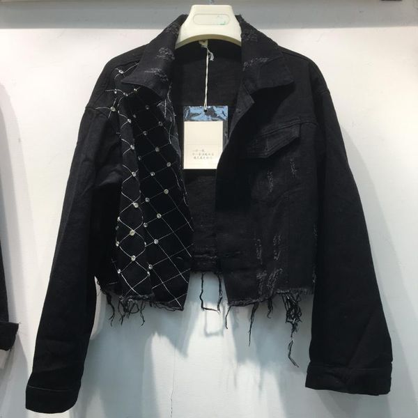 

industrial man-made diamond with holes flash white jeans women's early autumn coat short slim fit slimming versatile network red, Black;brown
