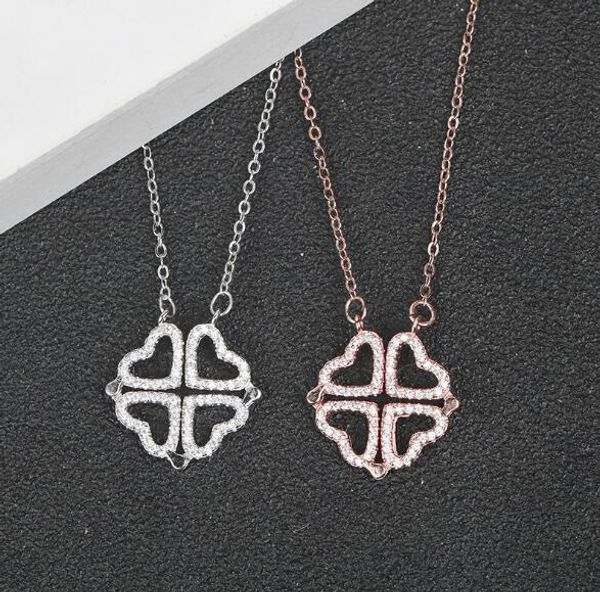 

мода роскошные женщины s925 серебряный сердцевидный клевер ожерелье с двумя способами носить его магнит ожерелье, Silver