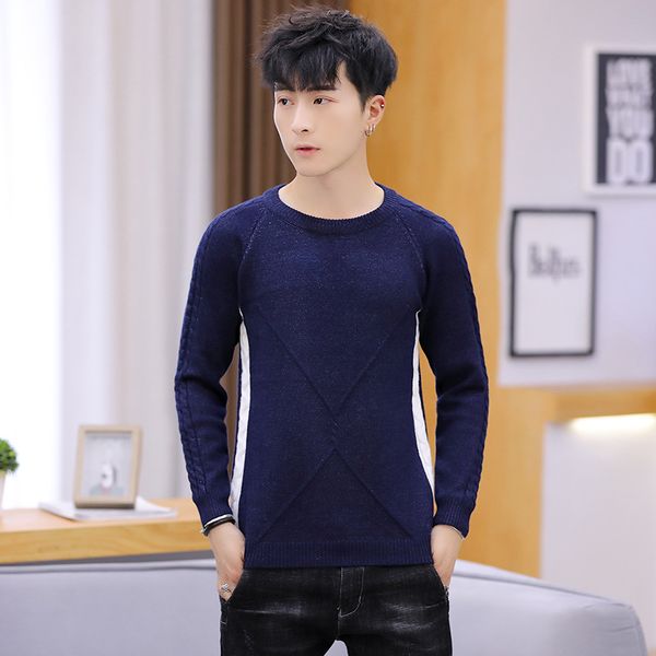 

мужской свитер куртка 2019 новый синий лоскутное свитера зима качество o-образным вырезом свитер пуловер мужчины печати пальто, White;black